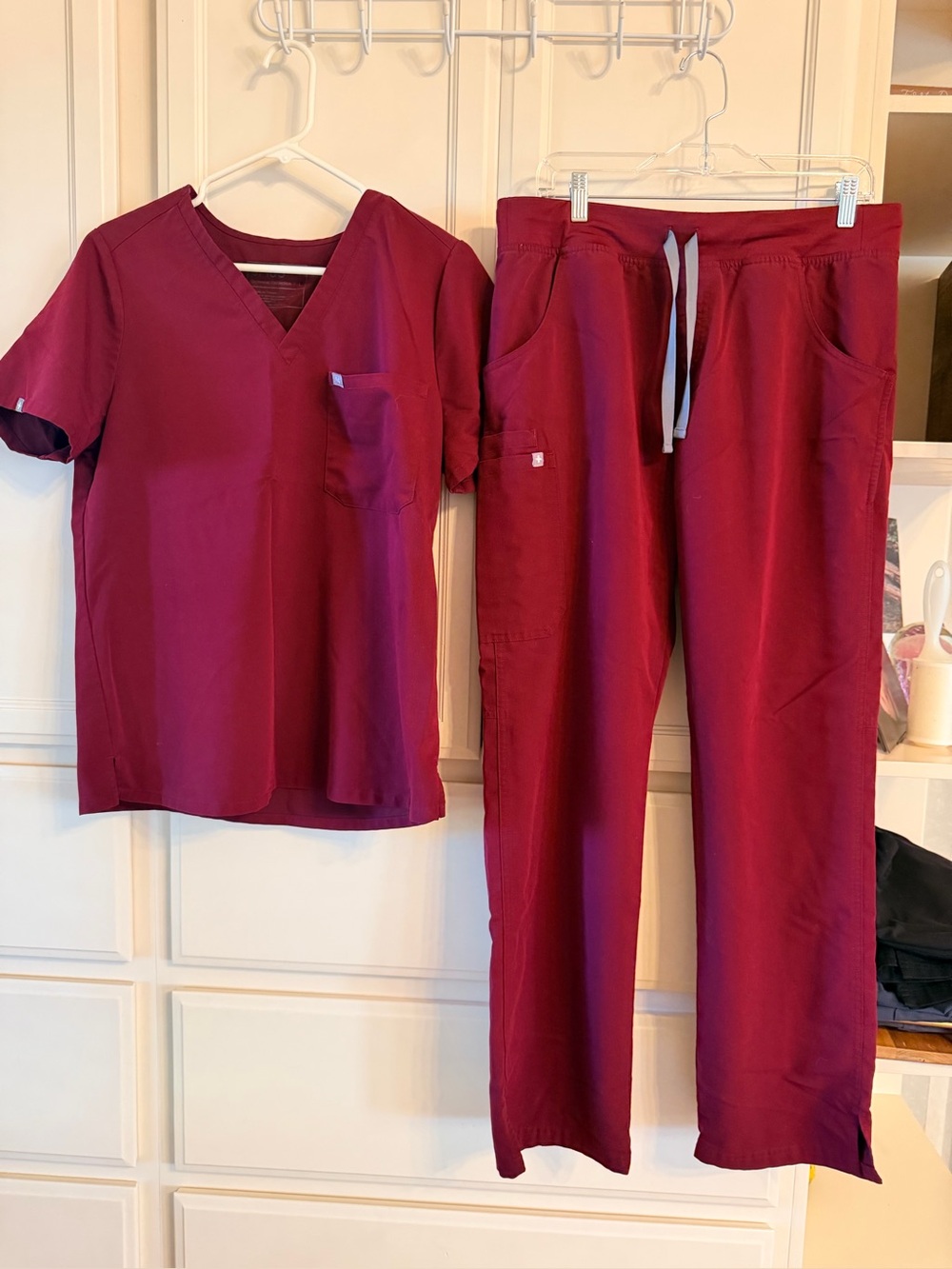 Figs Burgondy scrub set Katrina large top and Cade Large Tall bottoms